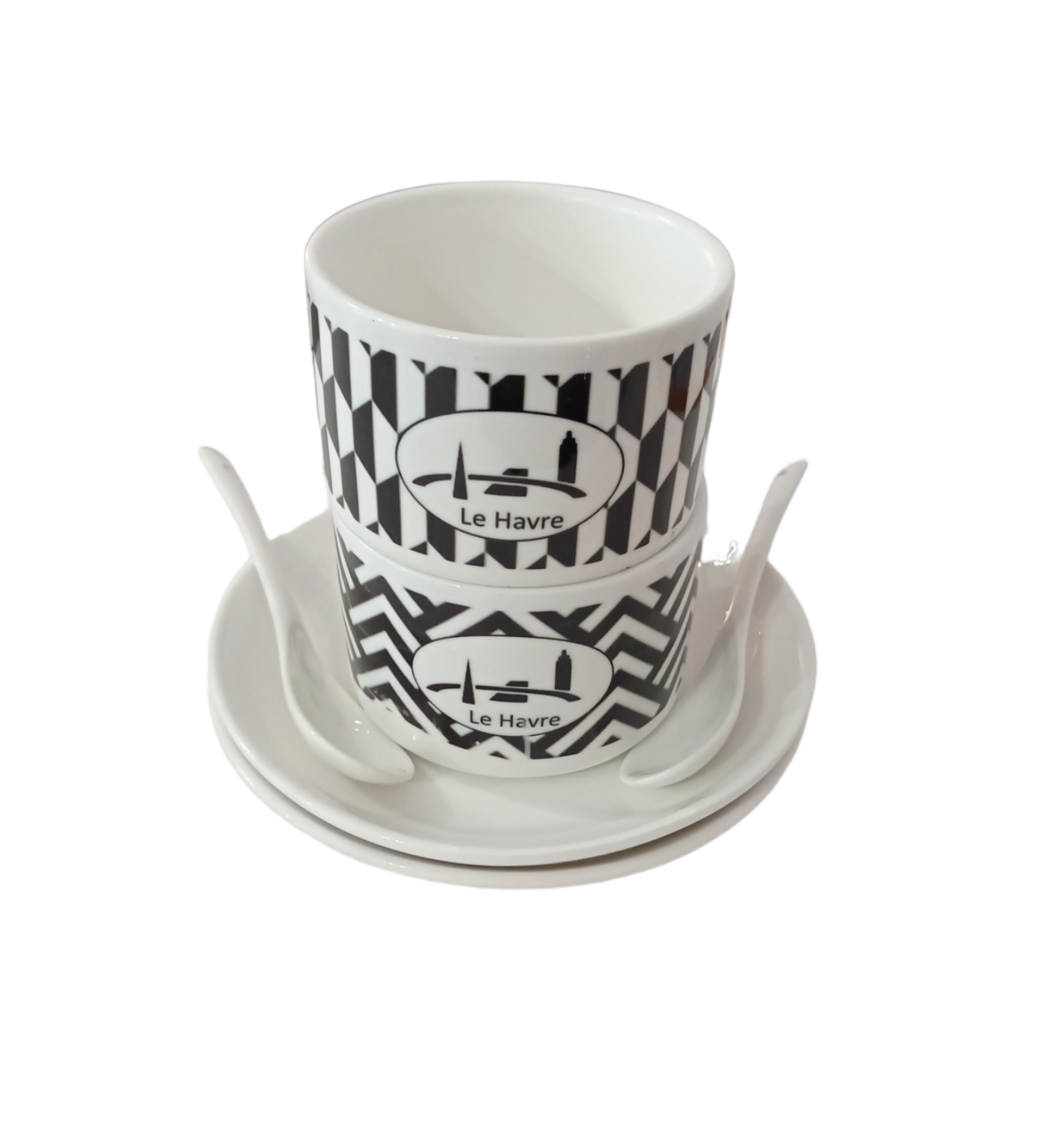 Duo de tasses avec soucoupes et cuillères