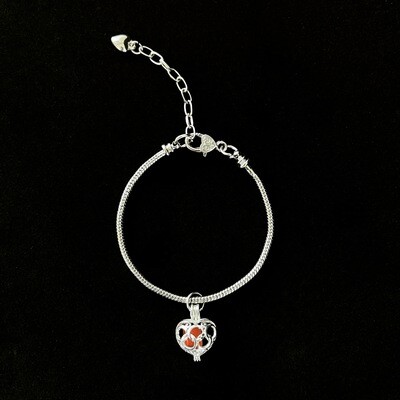 Silver Linked-Circle Heart Locket Charm Bracelet