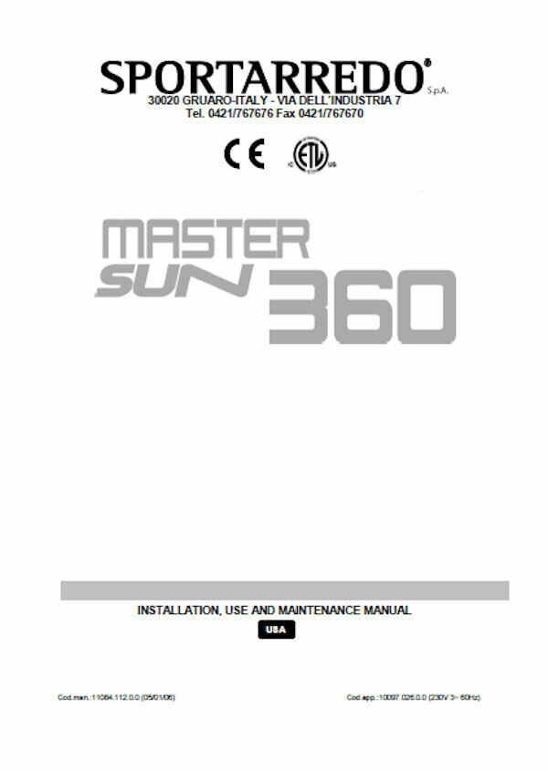 Sportarredo Master Sun 360 User Manual PDF &amp; Printed Manual