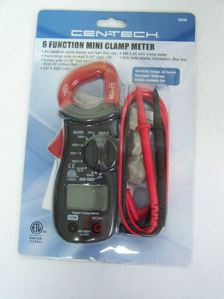 Cen-Tech 6 Function Mini Clamp Meter LCD Display