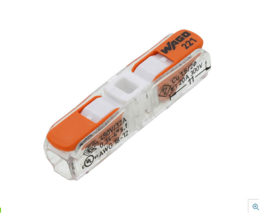 2 Conductor In Line Splice Connector Wago 20-12 AWG