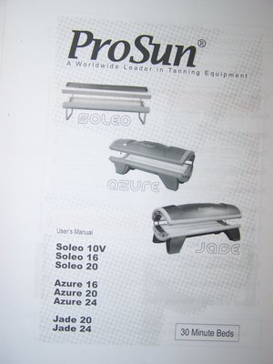 ProSun Tanning Bed Manual Jade Azure Soleo PRINTED Manual Pro Sun