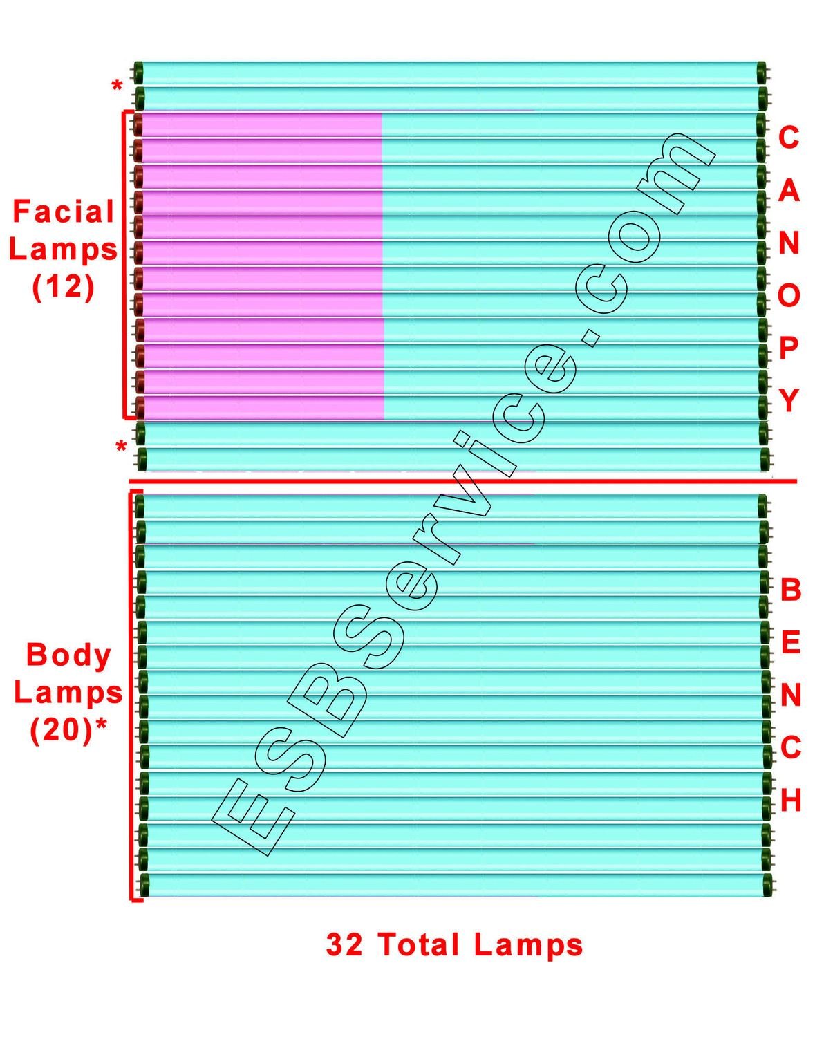32 Elite Gold Super Rx Body with Facial Lamp Kit Current OEM Replacement