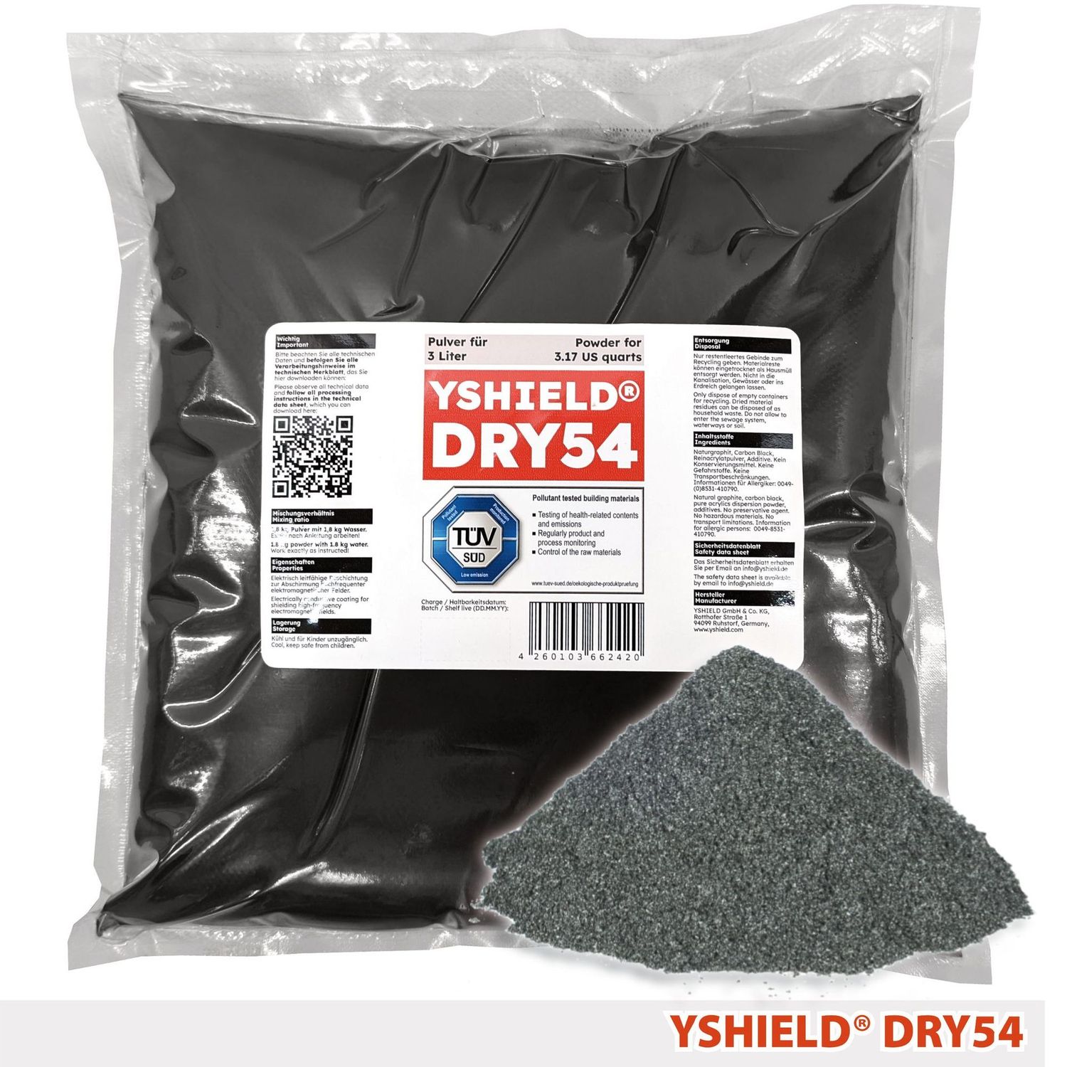DRY 54 Poudre de peinture de blindage hautes et basses fréquences pour 3 Litres de peinture / YShield -36 dB DRY54 / Réf. 337