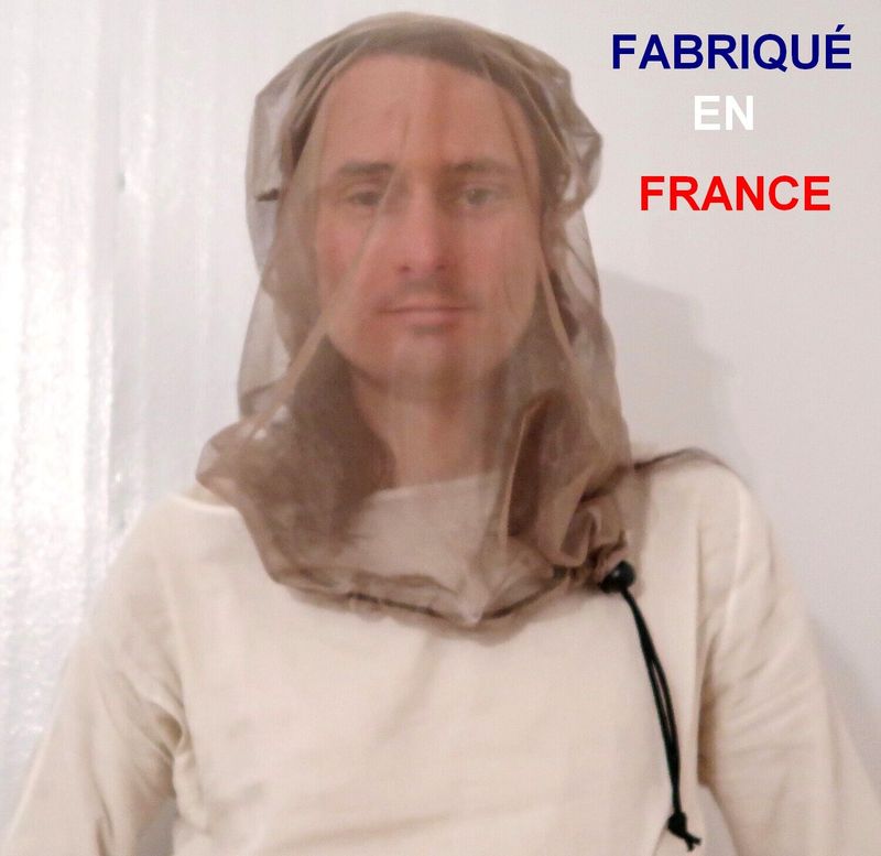 Voilette anti-ondes "Headnet" protection du visage -50 dB/ -54 dB surjet coton blanc bio GOTS Réf.  : 171