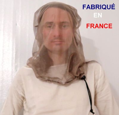 Voilette anti-ondes "Headnet" protection du visage -50 dB/ -54 dB surjet coton blanc bio GOTS Réf.  : 171
