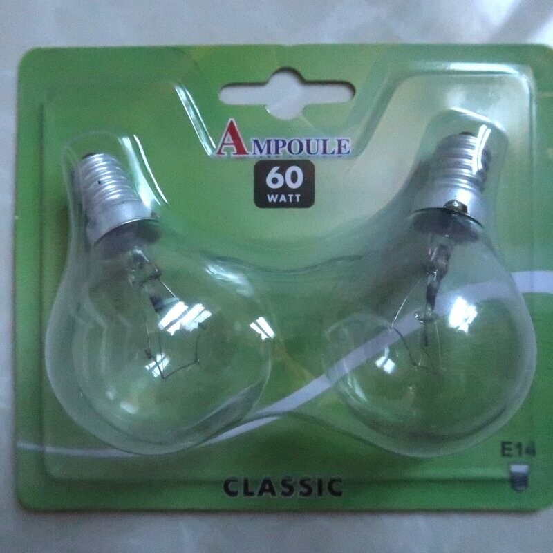 Ampoule à incandescence en filament 60 WATT petit culot E14 lot de 2 Réf. 301