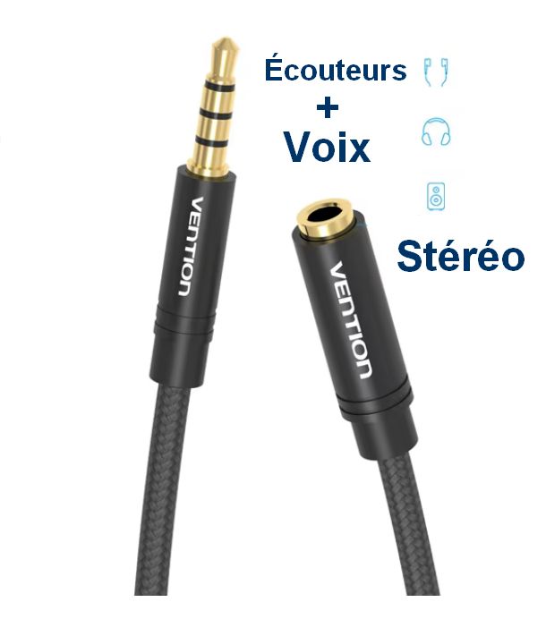 Câble rallonge avec prise jack 3,5 mm pour téléphone portable / Avec micro / Réf. 72