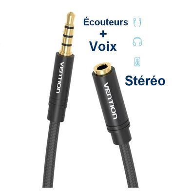 Câble rallonge avec prise jack 3,5 mm pour téléphone portable / Avec micro / Réf. 72 Câble rallonge avec prise jack 3,5 mm pour téléphone portable / Avec micro / Réf. 72