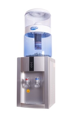Desk Top Water Dispenser Silver Plus Glass Filtration System on Top
