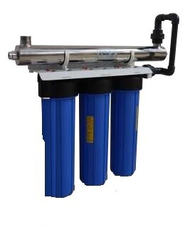 3 Stage 20&quot; Big Blue Filter System with Stainless Steel Ultra Violet Sterilizer &amp; Eco Range Filter Cartridges.