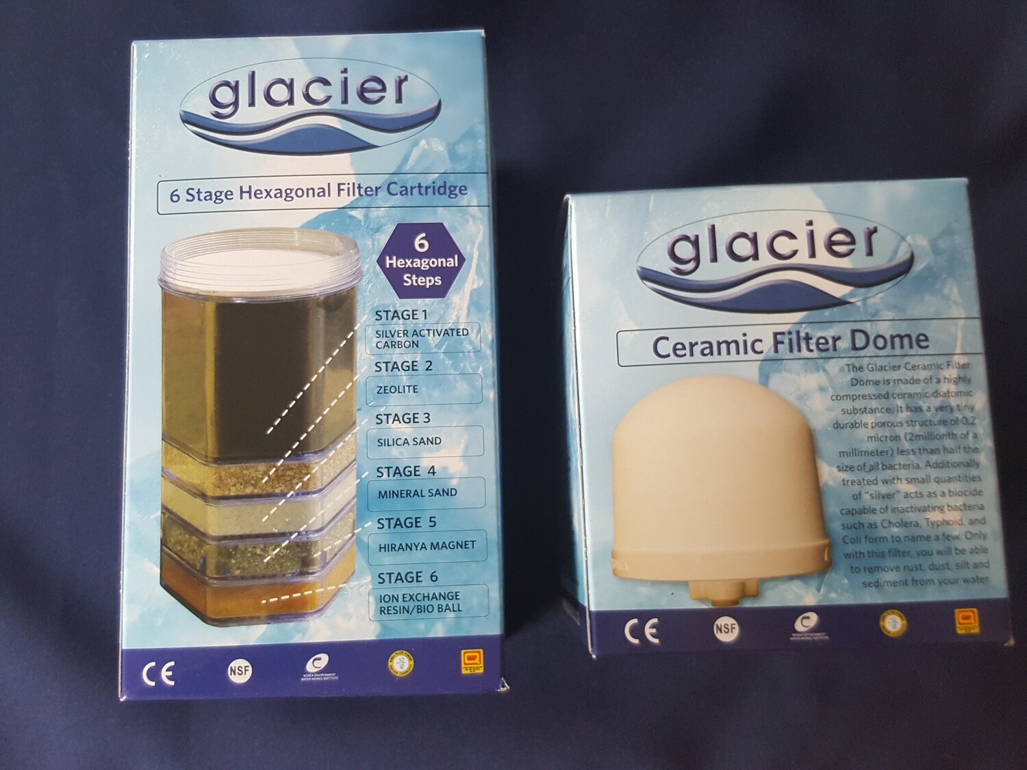 Glacier Ceramic Dome and Hexagonal Multilayered Carbon Filter Cartridge Set