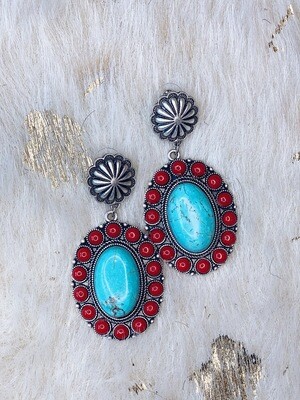 Turquoise & Red Stone Post Earrings