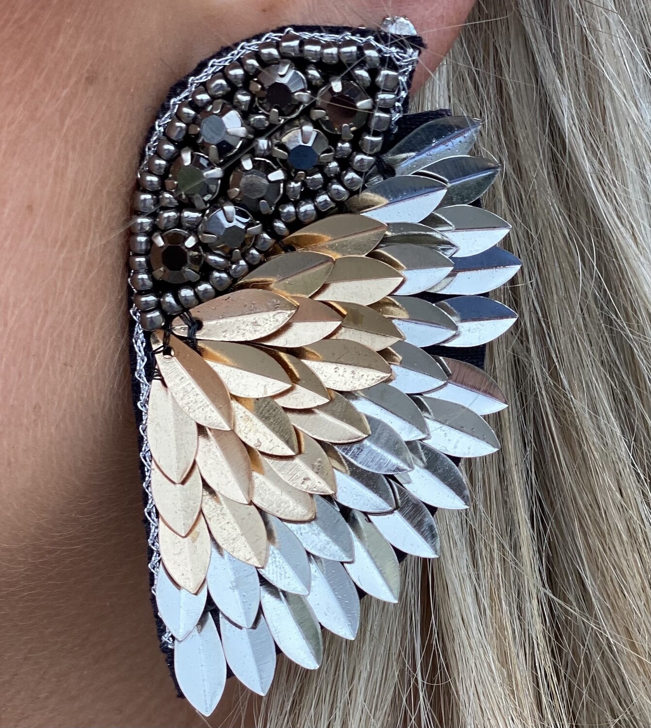 Two Toned Statement Wing Earrings