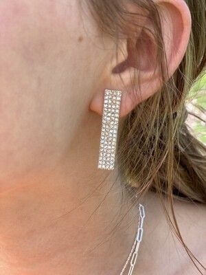 Silver Rhinestone Bar Earrings