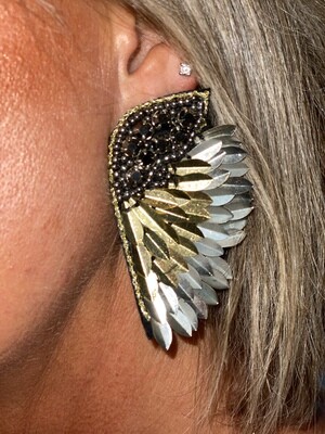 Gold Toned Statement Wing Earrings