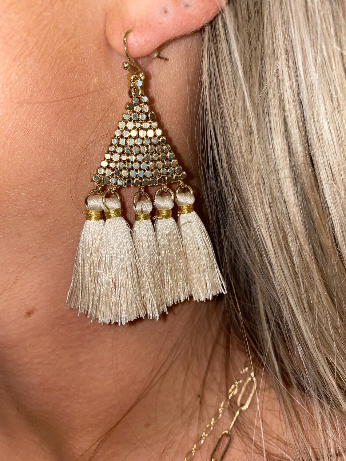 Cream Tassel Elegant Earrings