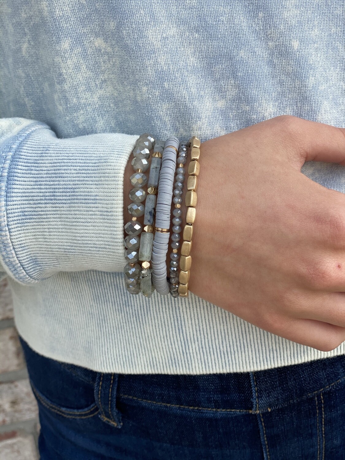 Grey & Gold Beaded Bracelet Set