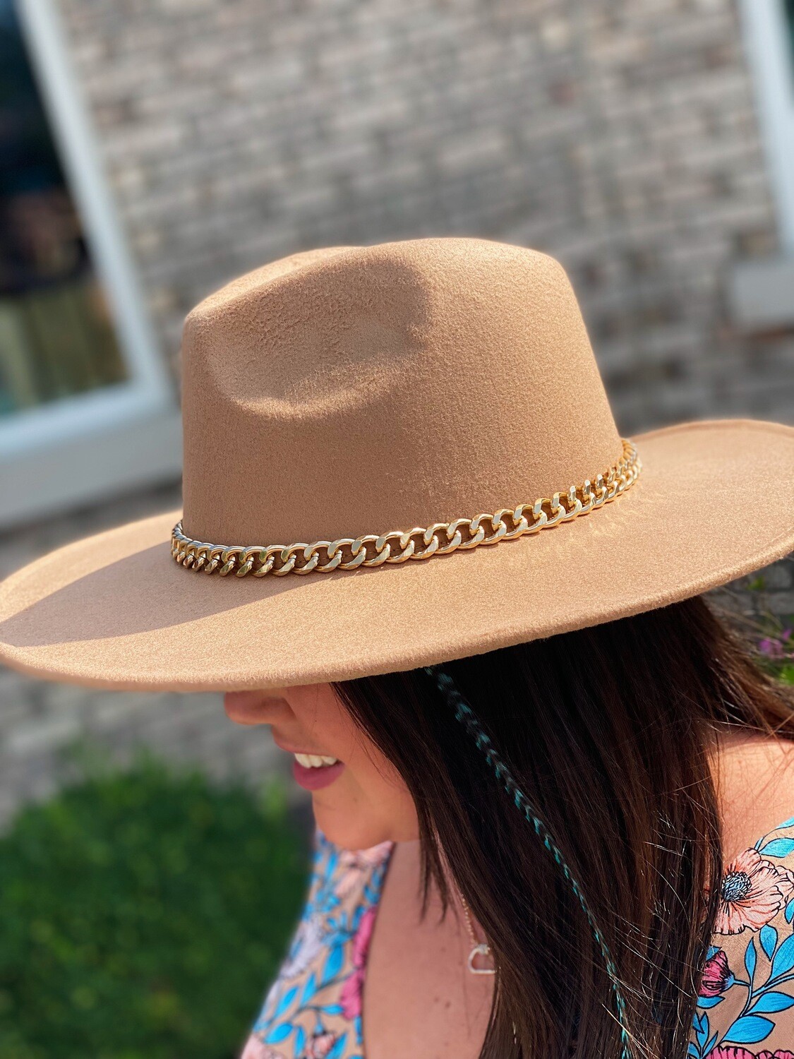 Tan Structured Hat w/ Gold Chain 