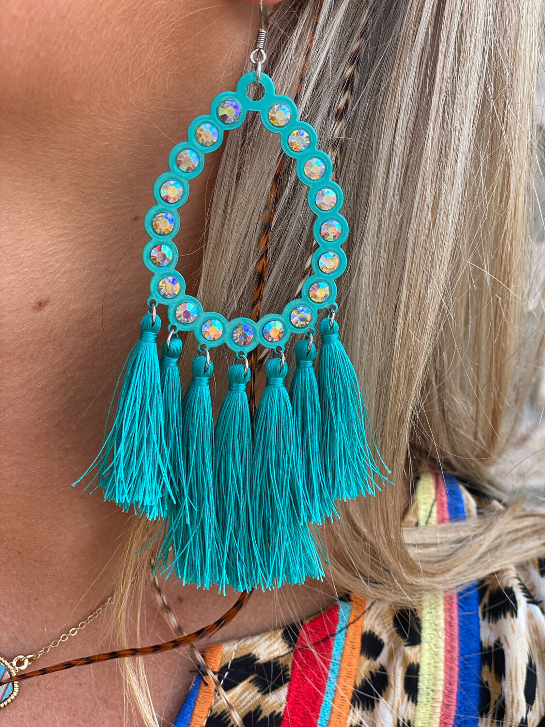 Turquoise Rhinestone Teardrop Earrings