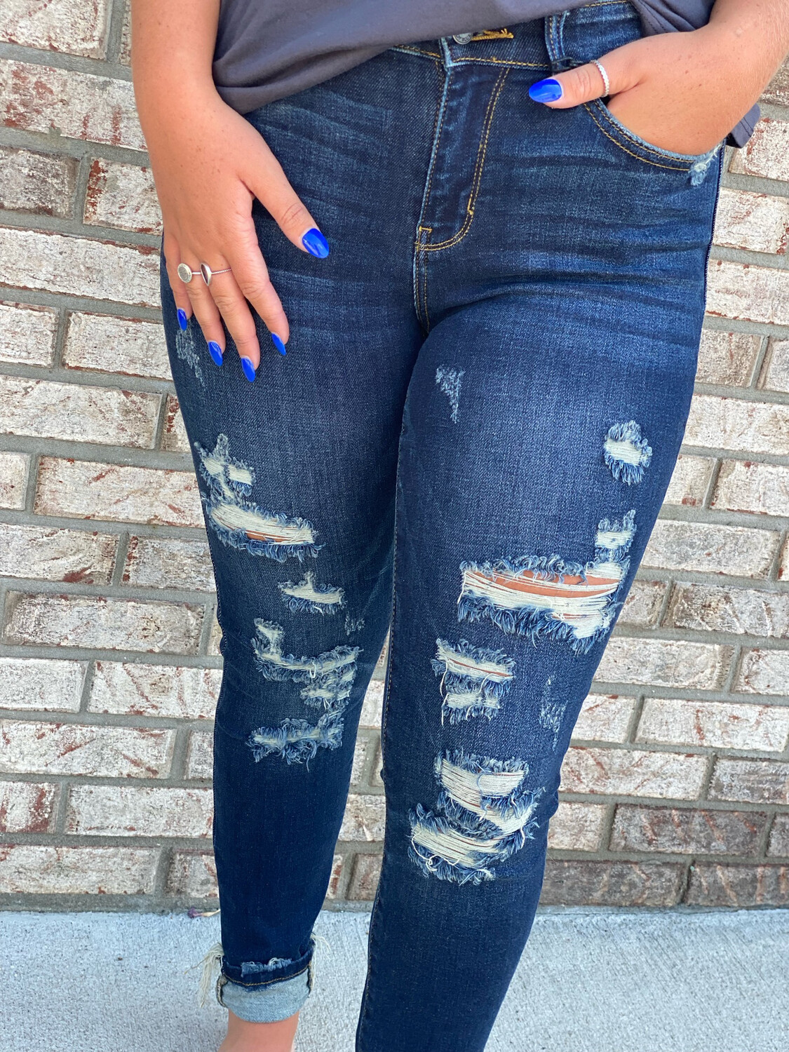 Judy Blue Dark Wash Distressed Skinny Jeans