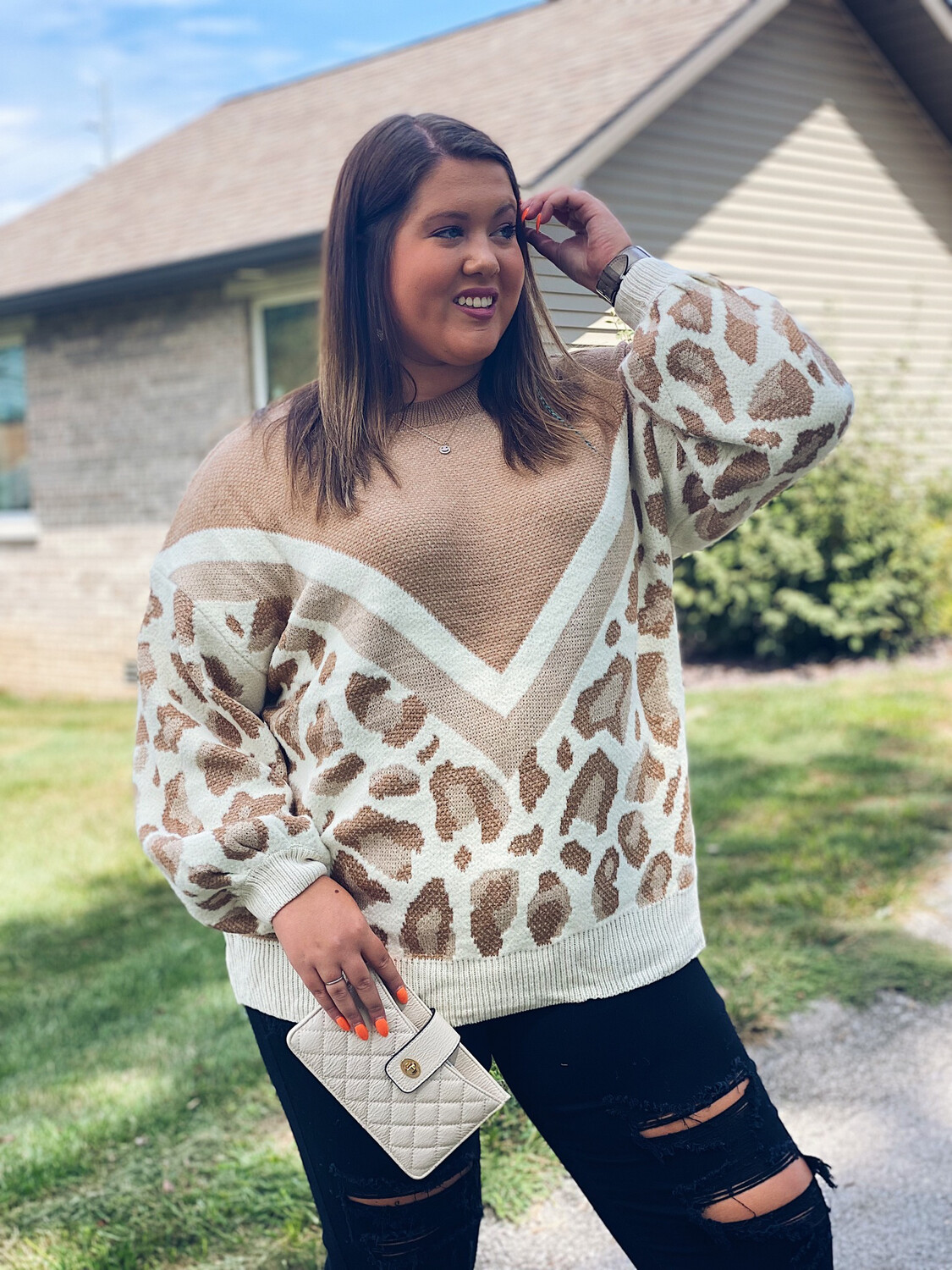 Taupe Mix Cheetah Print Sweater
