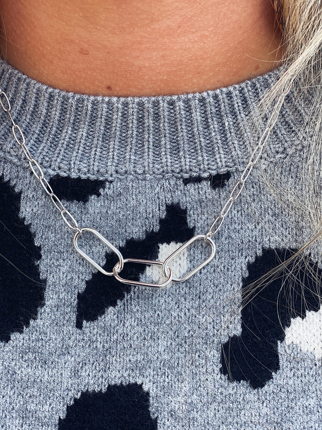 Silver Triple Link Necklace 