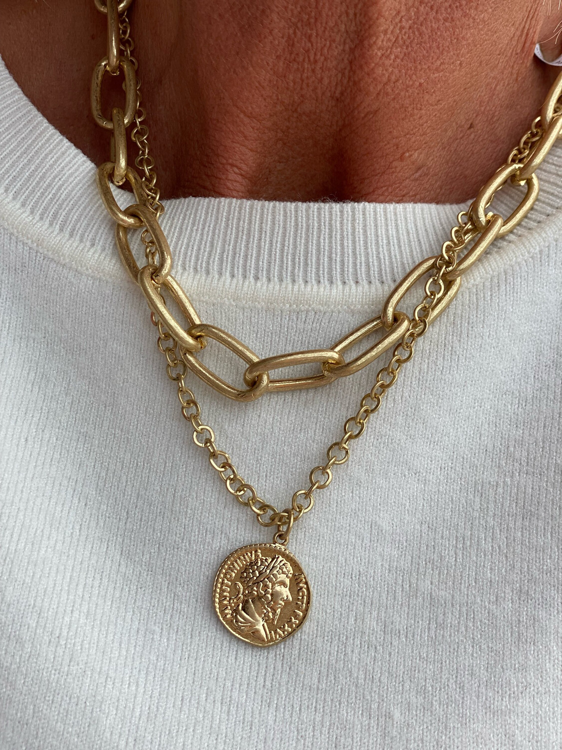Matte Gold Chain & Coin Layered Necklace