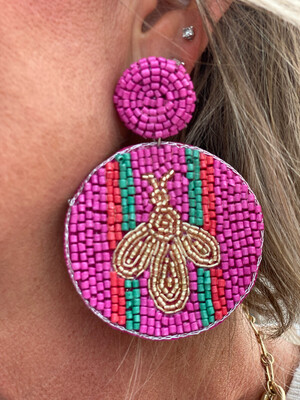 Pink & Gold Beaded Bee Earrings
