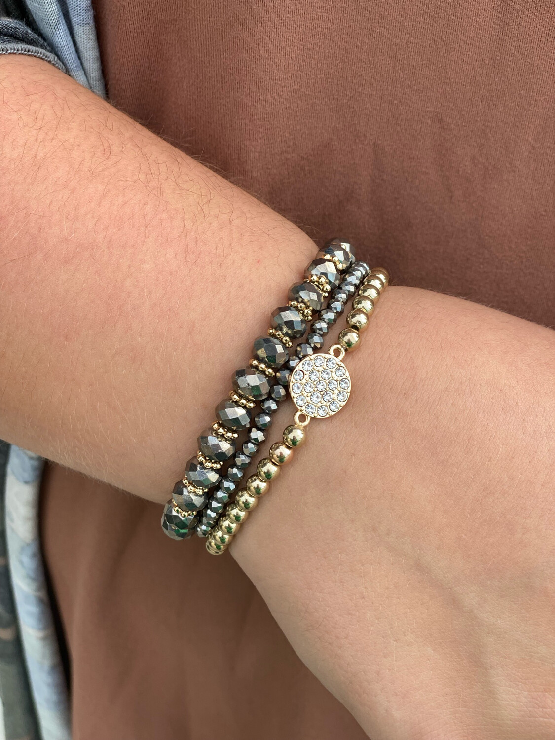 Grey Crystal Beaded Bracelet Set