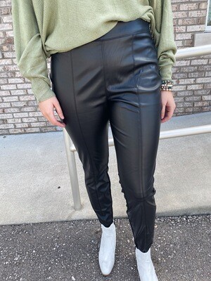 Black Mid Seam Leather Pants