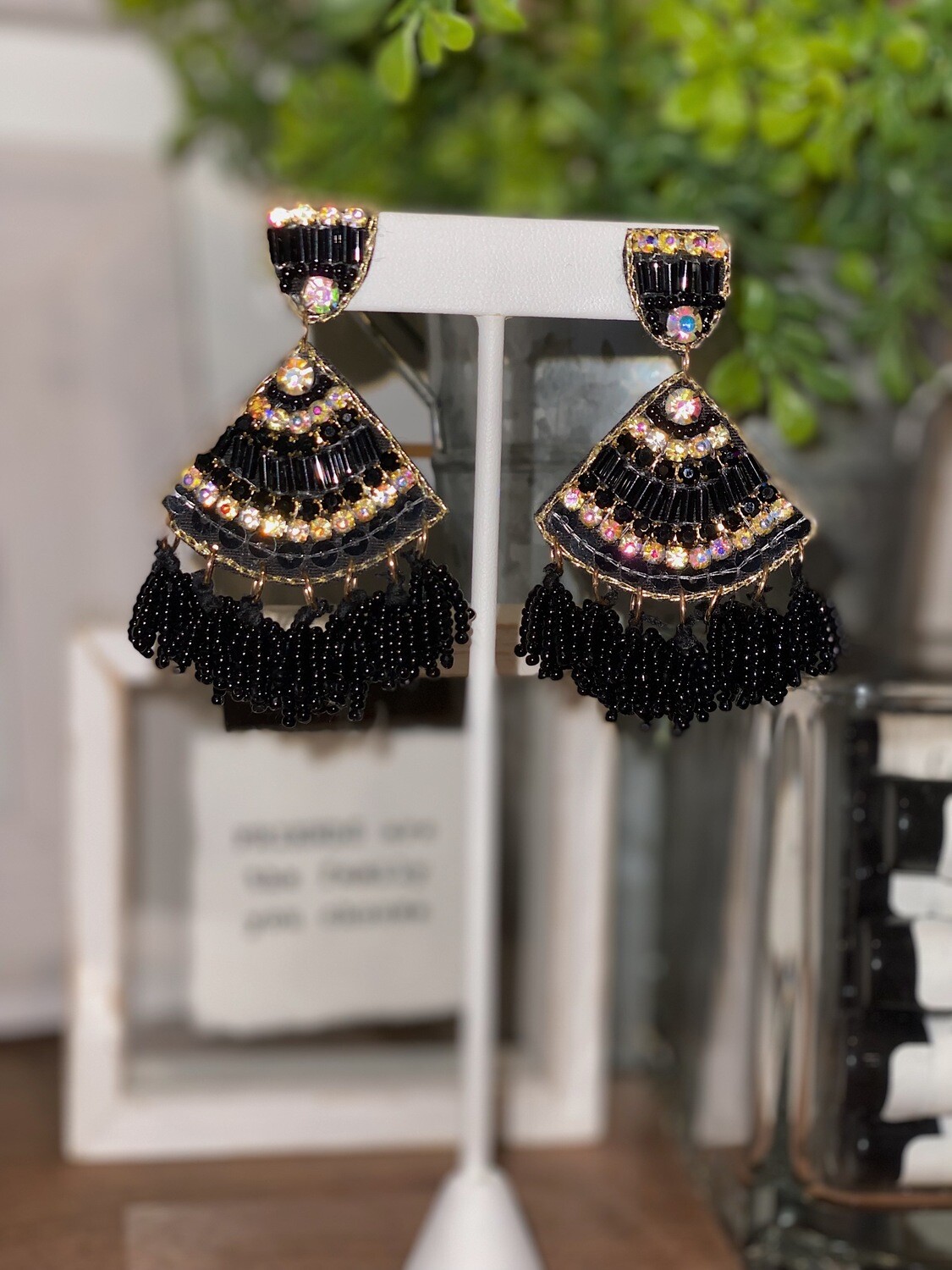 Black Jeweled Beaded Earrings
