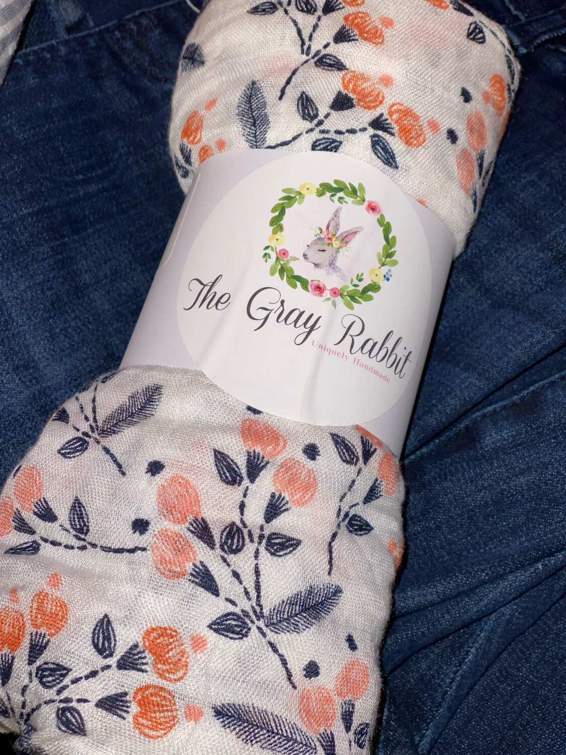 Gray Rabbit Floral Swaddle 