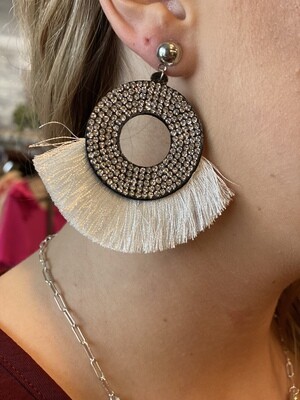 Silver Rhinestone & Tassel Earrings
