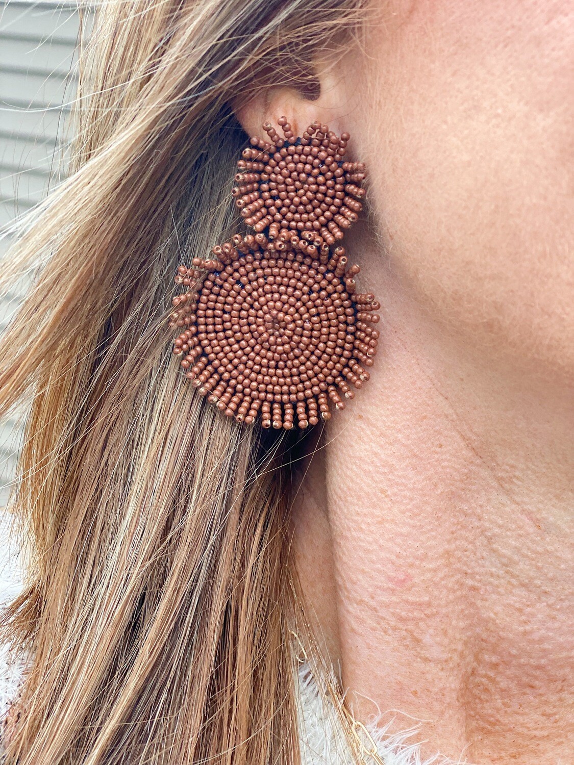 Brown Beaded Circle Earrings