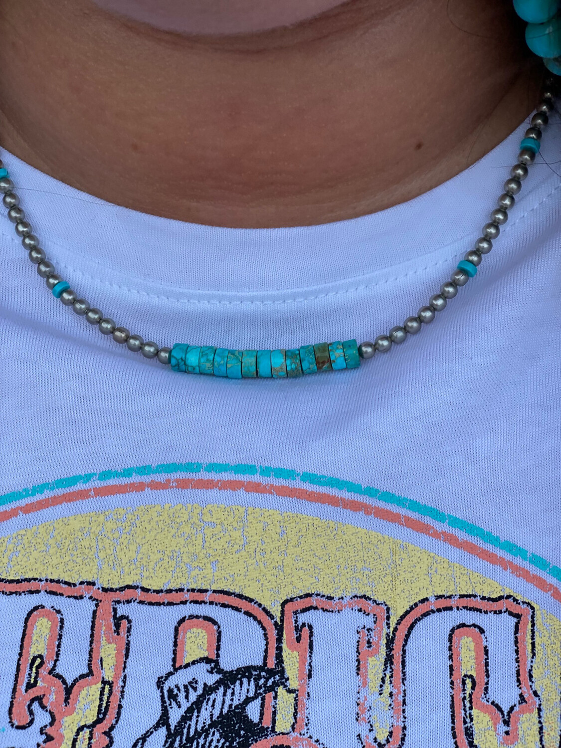 Silver & Turquoise Beaded Necklace 