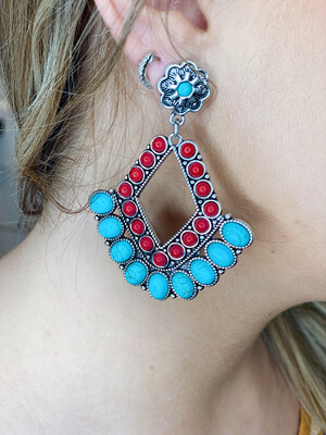 Red & Turquoise Metal Earrings