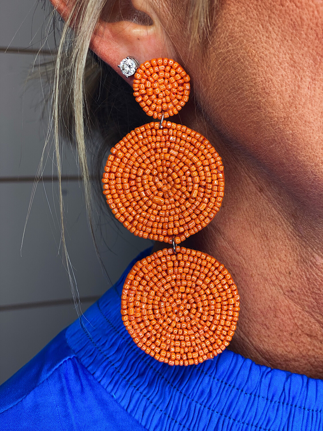 Orange 3 Circle Earrings 