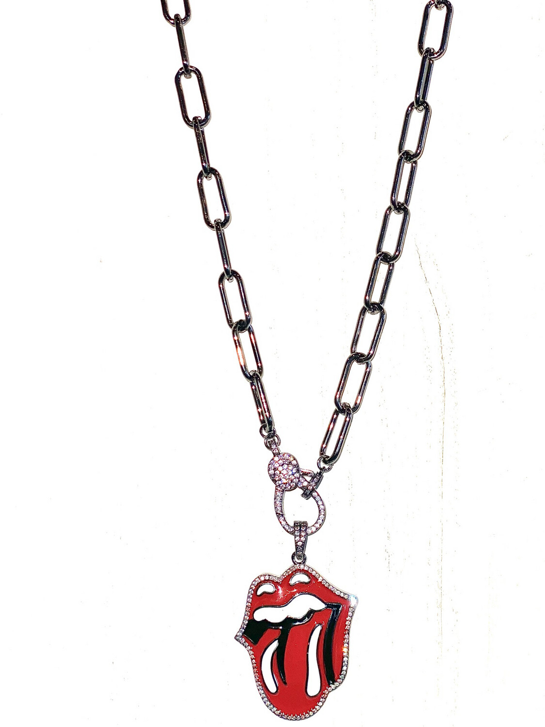 Red Stones Necklace - Rhodium Plated, Handmade