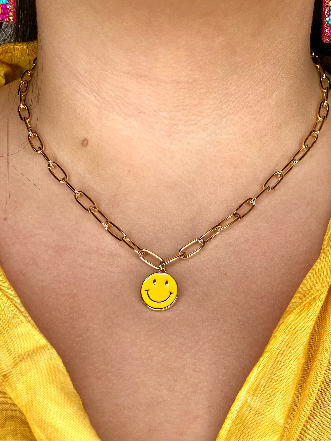 Yellow Smiley Chain Necklace 