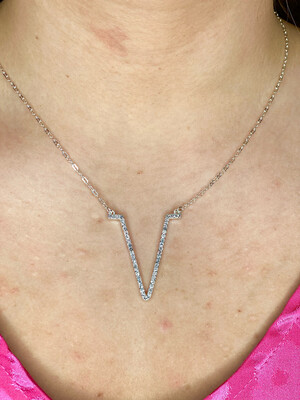 Silver Rhinestone V Shape Necklace