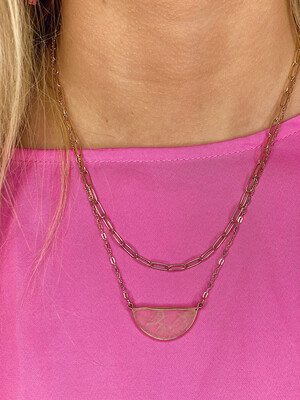 Gold Transparent Pink Necklace