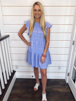 Periwinkle Swiss Dot Dress With Pockets 