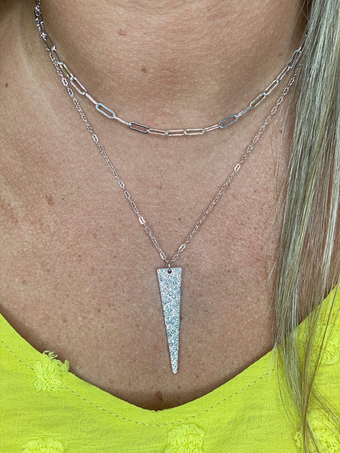 Silver Rhinestone Triangle Necklace