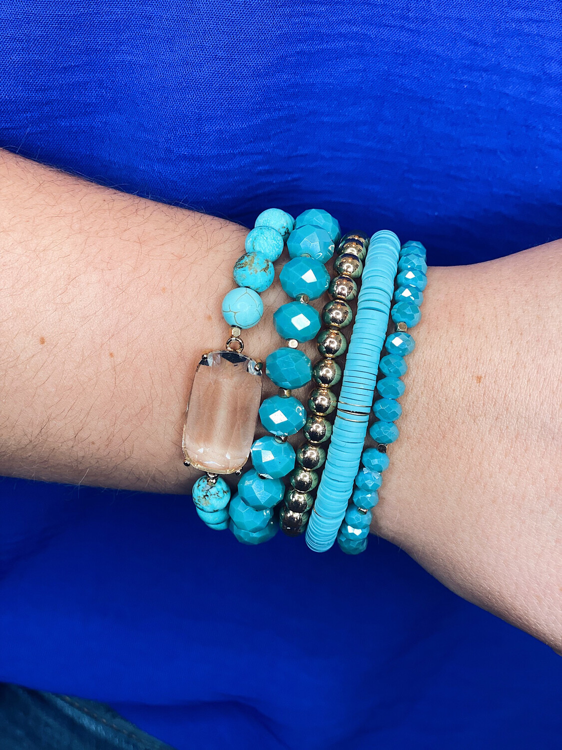Turquoise Crystal Set of 5 Bracelets 