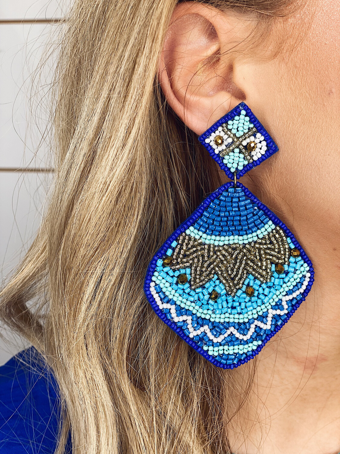 Blue Mixed Bead Statement Earrings