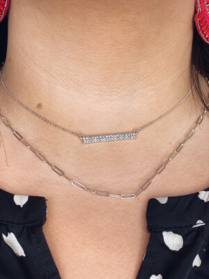 Silver Rhinestone Bar Layered Necklace