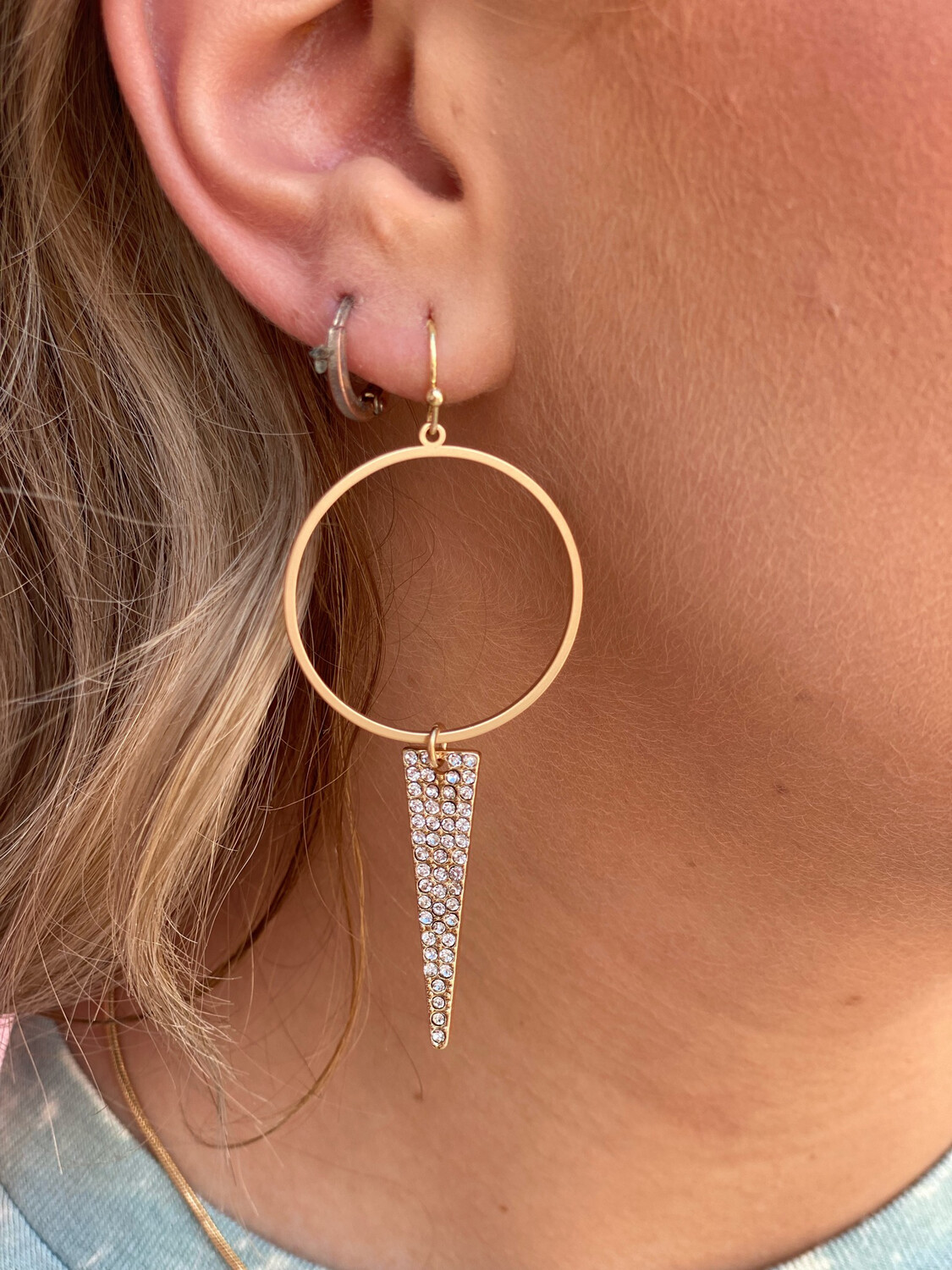 Gold Rhinestone Triangle Earrings