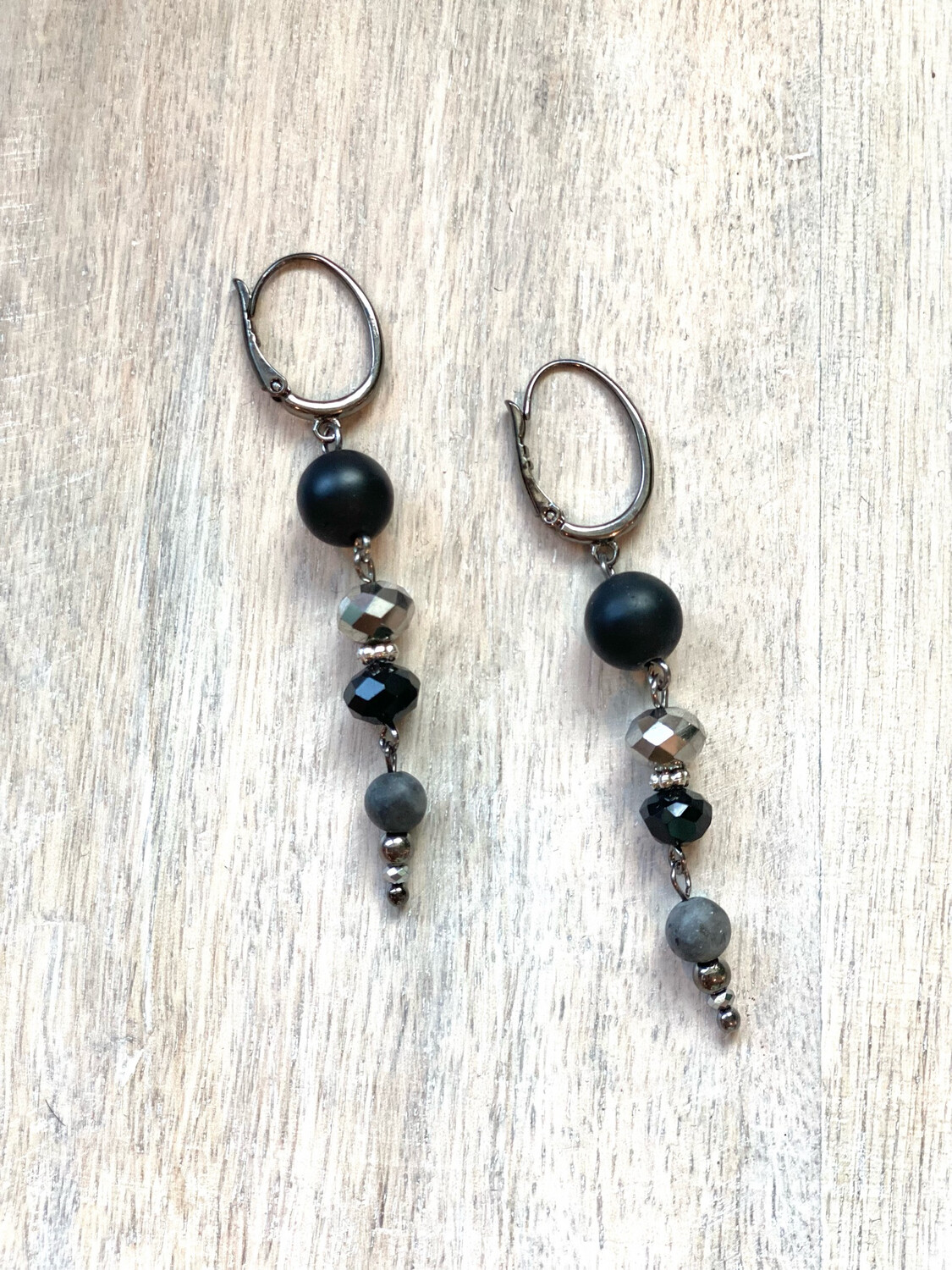 Black Beaded Dainty Earrings