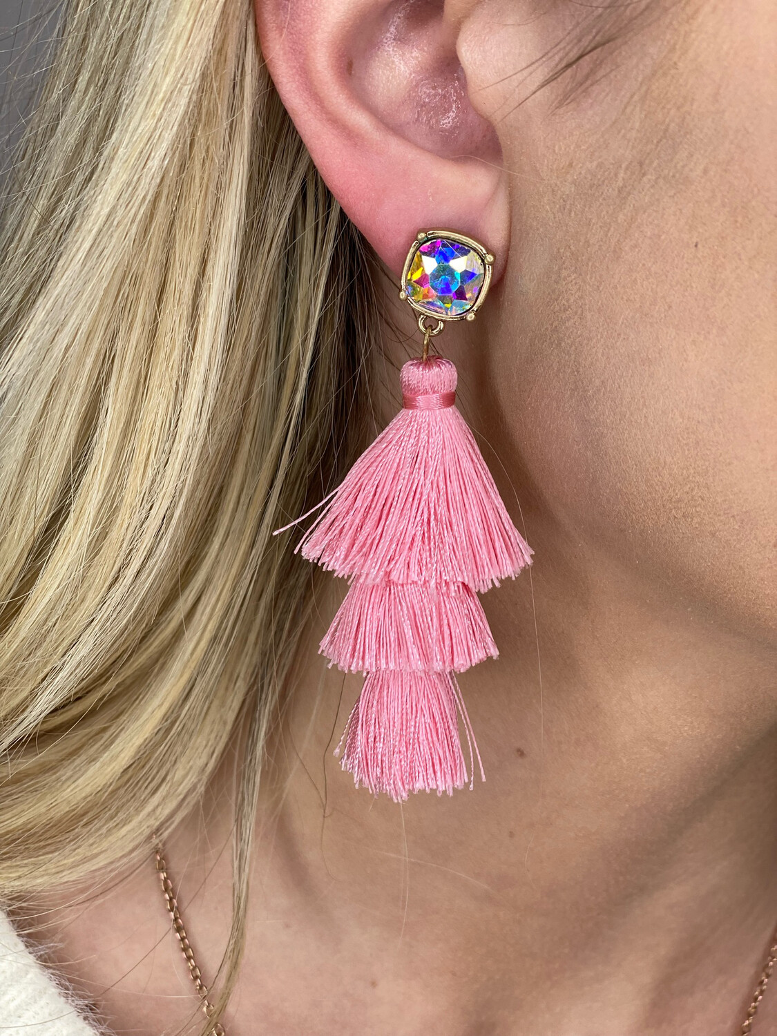 Pink Tiered Tassel Earrings